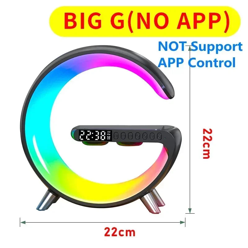 LED Smart Wake Up Light RGB Night Light with Bluetooth Speaker 15W Fast Wireless Charger Desk Lamp for Bedroom Bedside Game Room