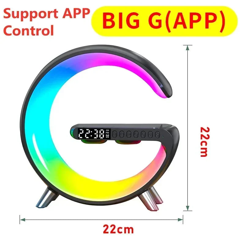 LED Smart Wake Up Light RGB Night Light with Bluetooth Speaker 15W Fast Wireless Charger Desk Lamp for Bedroom Bedside Game Room