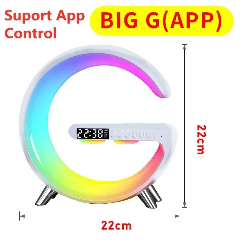 LED Smart Wake Up Light RGB Night Light with Bluetooth Speaker 15W Fast Wireless Charger Desk Lamp for Bedroom Bedside Game Room