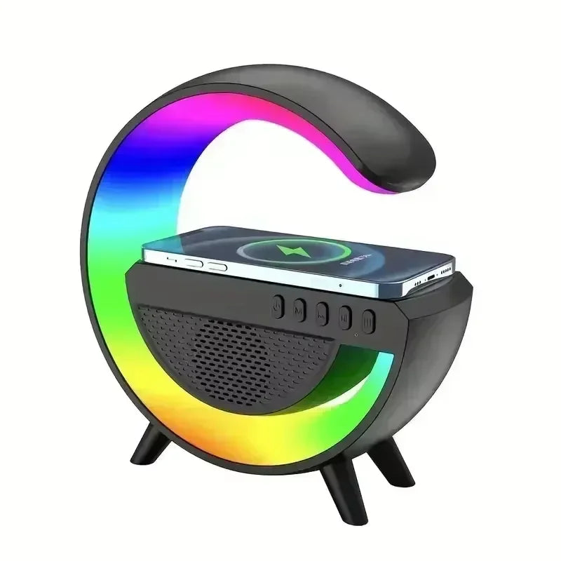 Wireless Charger Station RGB Desk Lamp Light Alarm Clock Bluetooth Speaker For iPhone Samsung Xiaomi 15W Fast Charging Stand Pad