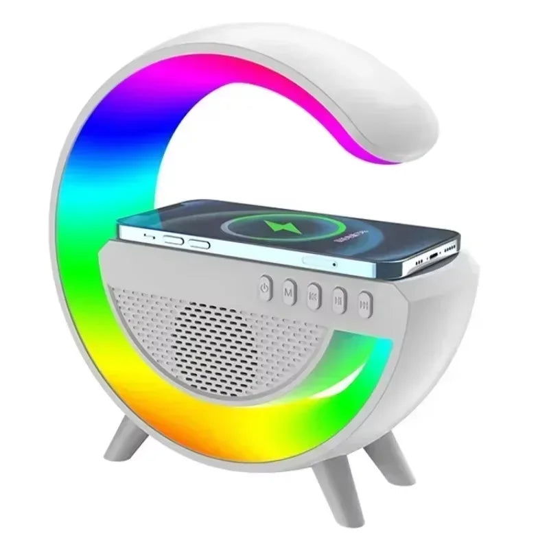 Wireless Charger Station RGB Desk Lamp Light Alarm Clock Bluetooth Speaker For iPhone Samsung Xiaomi 15W Fast Charging Stand Pad