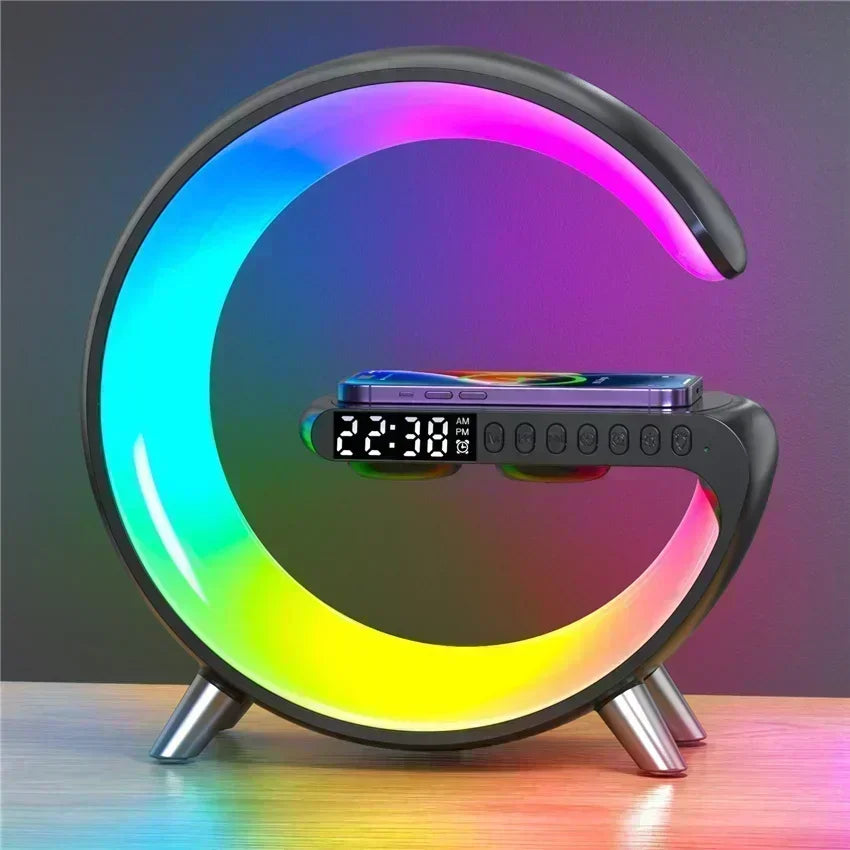LED Smart Wake Up Light RGB Night Light with Bluetooth Speaker 15W Fast Wireless Charger Desk Lamp for Bedroom Bedside Game Room