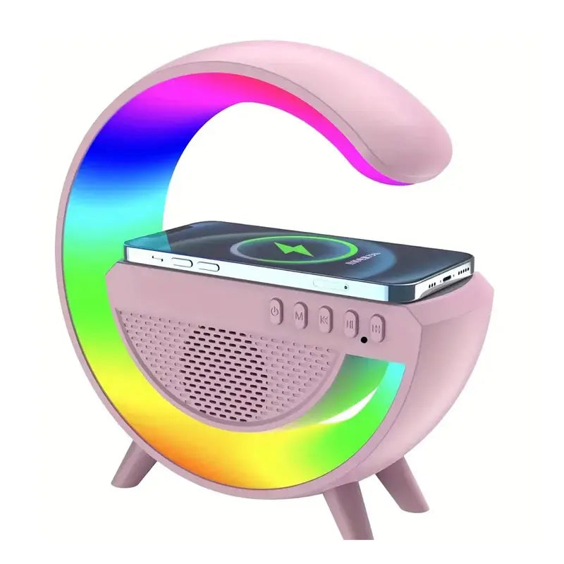 Wireless Charger Station RGB Desk Lamp Light Alarm Clock Bluetooth Speaker For iPhone Samsung Xiaomi 15W Fast Charging Stand Pad