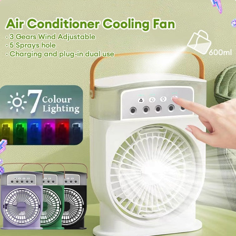 Portable USB Air Conditioner Cooling Fan With 5 Sprays 7 Color Light 600ML Water Tank Spray Mist Air Cooler Humidifiers SUM&WIN